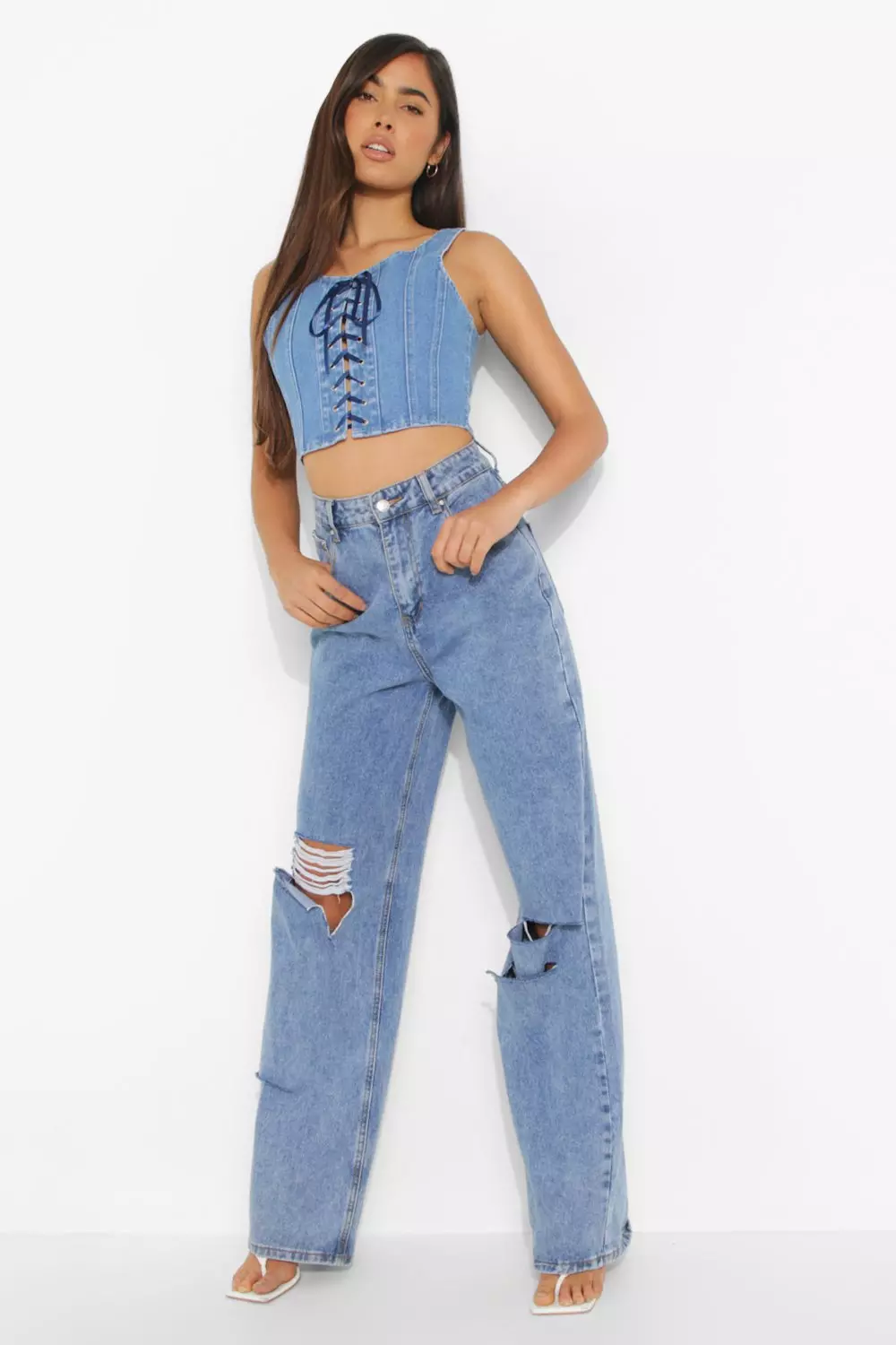 Denim lace best sale up corset top